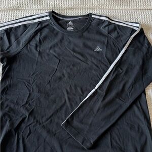 Adidas Men's Black Long Sleeve Tee with White Stripes